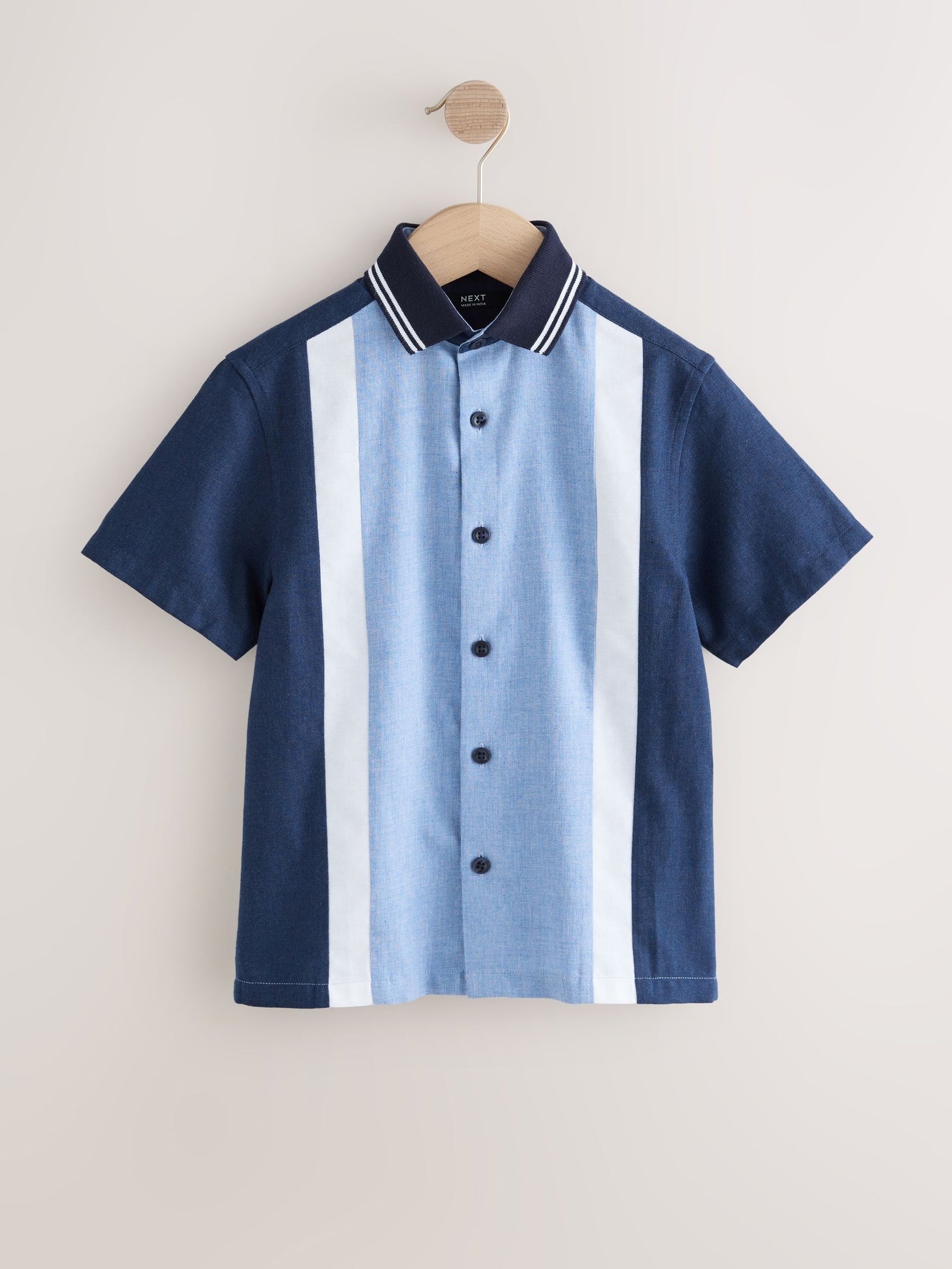 Blue/Navy Colourblock Stripe Short Sleeve Smart Shirt (3-16yrs)