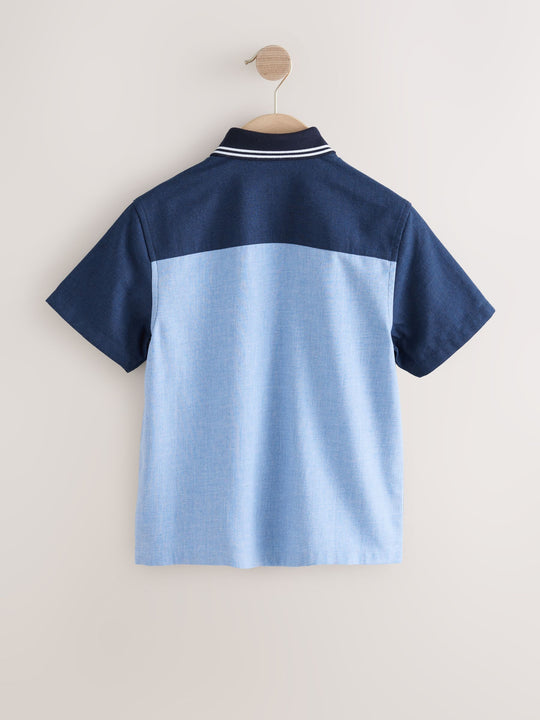 Blue/Navy Colourblock Stripe Short Sleeve Smart Shirt (3-16yrs)