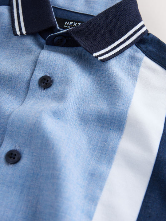 Blue/Navy Colourblock Stripe Short Sleeve Smart Shirt (3-16yrs)