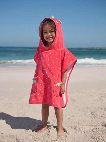 Red Strawberry Towelling Poncho (9mths-10yrs)