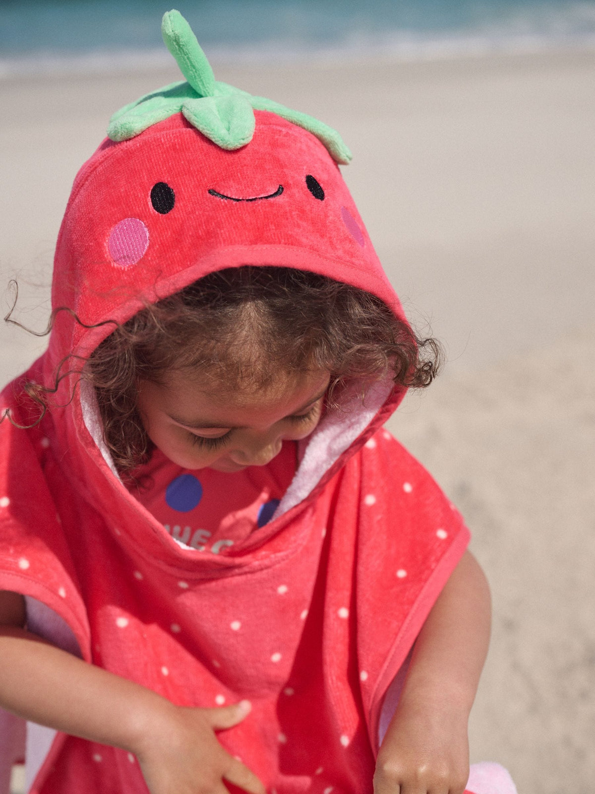 Red Strawberry Towelling Poncho (9mths-10yrs)