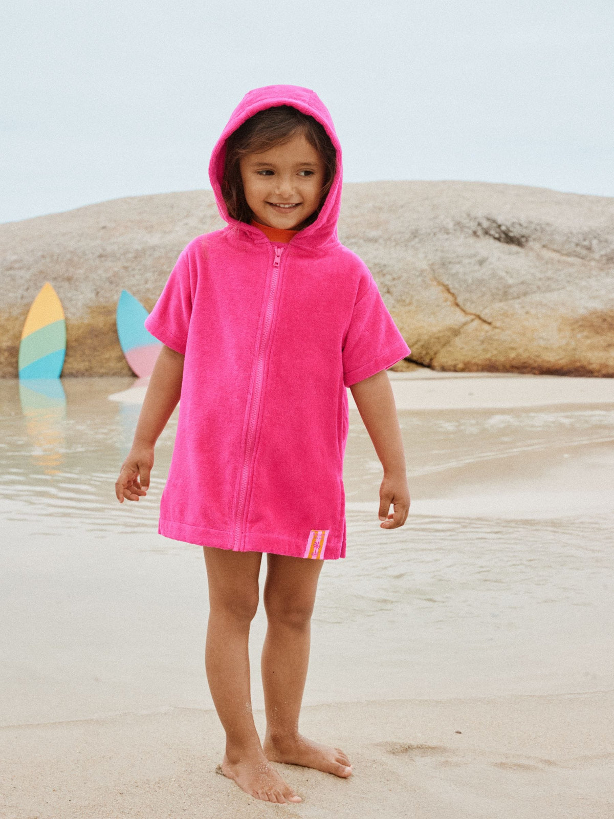 Pink Zip Towelling Poncho (3mths-7yrs)