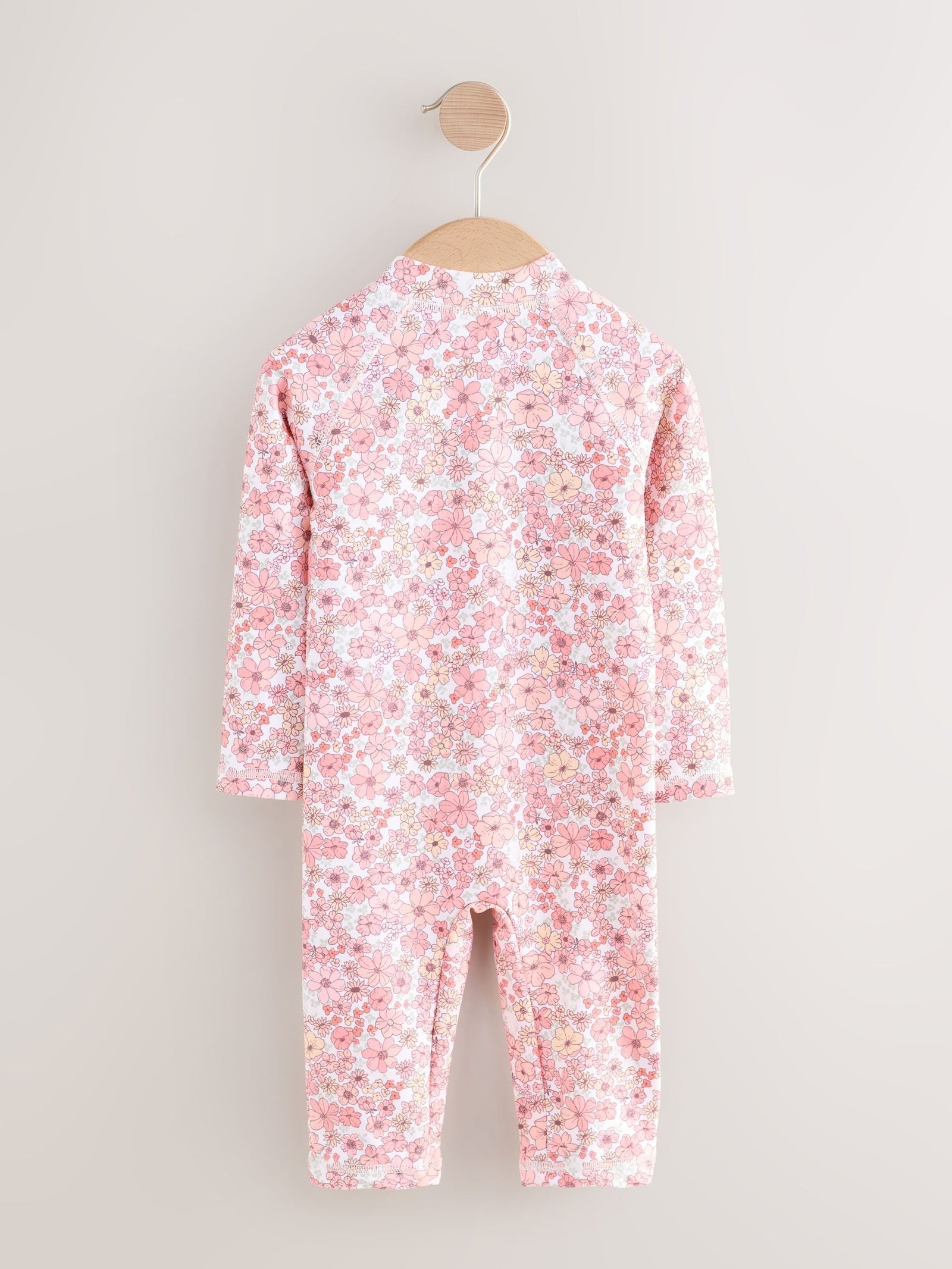Coral Pink Ditsy Floral Long Leg Sunsafe Swimsuit (3mths-7yrs)