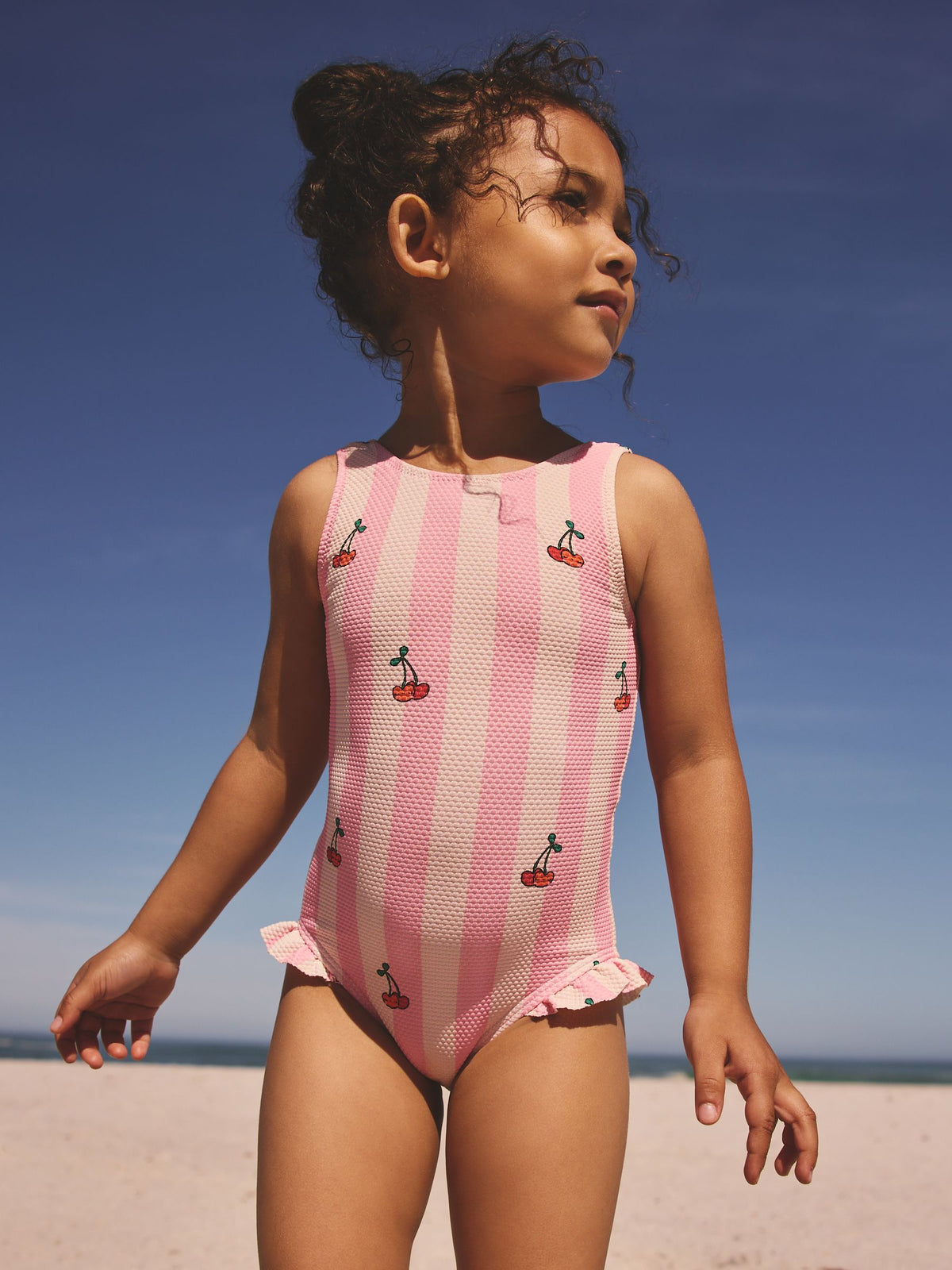 Pink Cherry Stripe Frill Leg Swimsuit (3mths-7yrs)