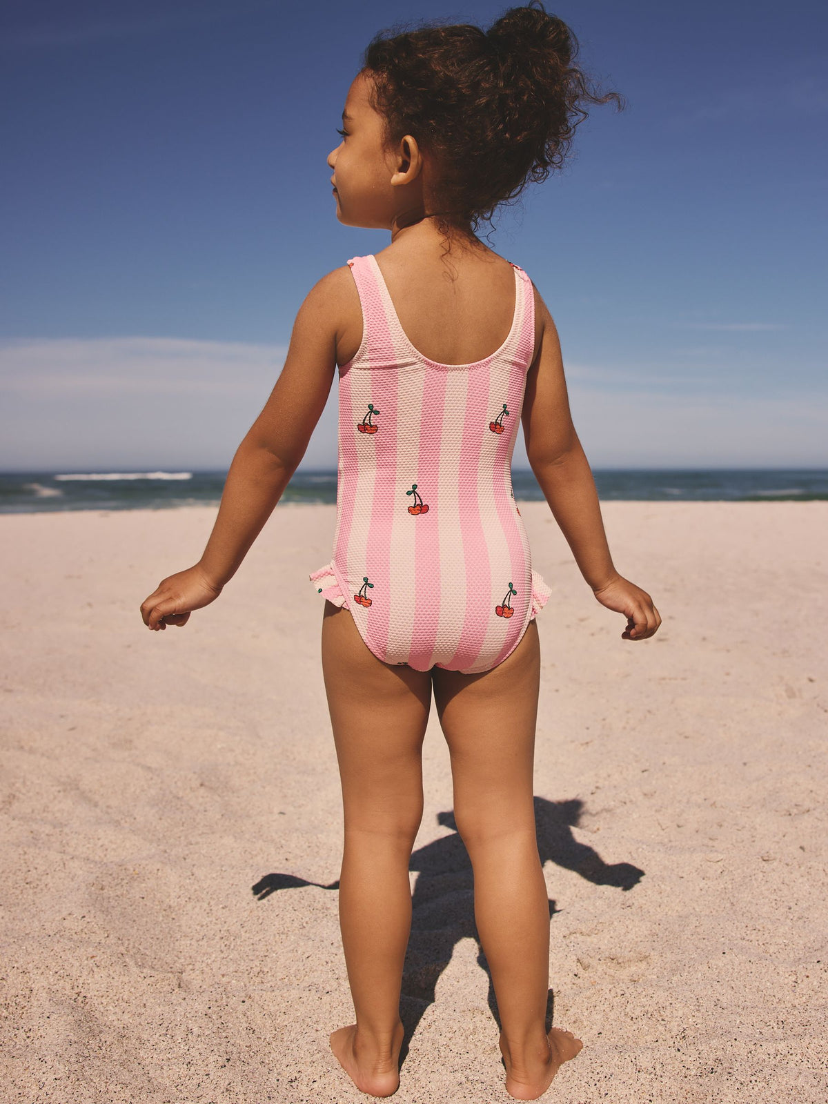 Pink Cherry Stripe Frill Leg Swimsuit (3mths-7yrs)
