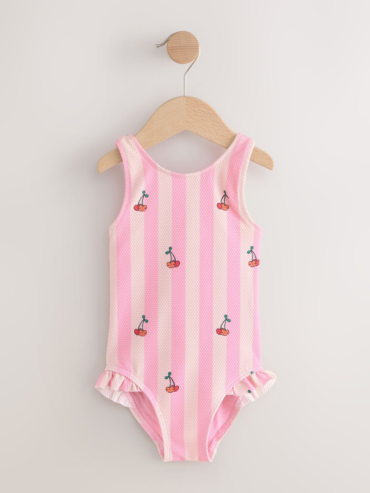 Pink Cherry Stripe Frill Leg Swimsuit (3mths-7yrs)