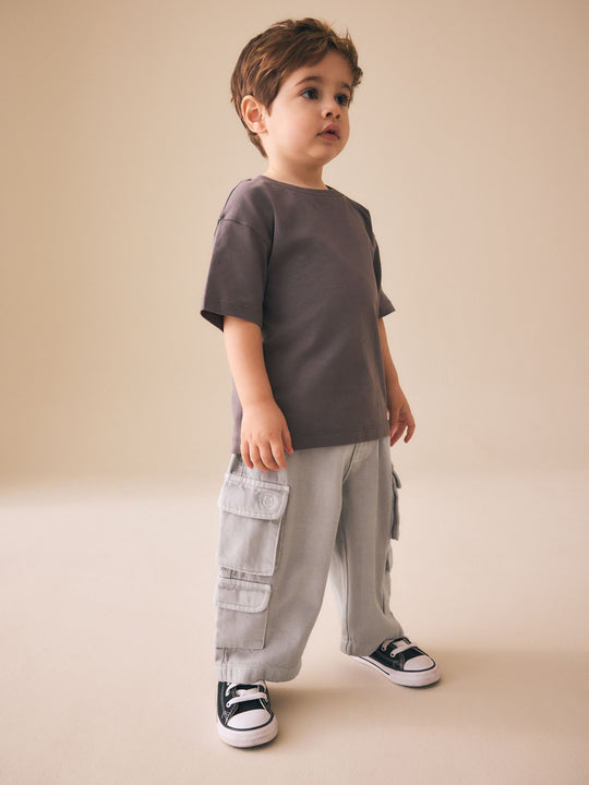 Grey 100% Cotton Cargo Trouser Jeans (3mths-7yrs)