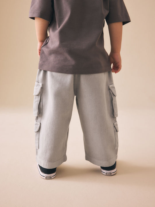 Grey 100% Cotton Cargo Trouser Jeans (3mths-7yrs)