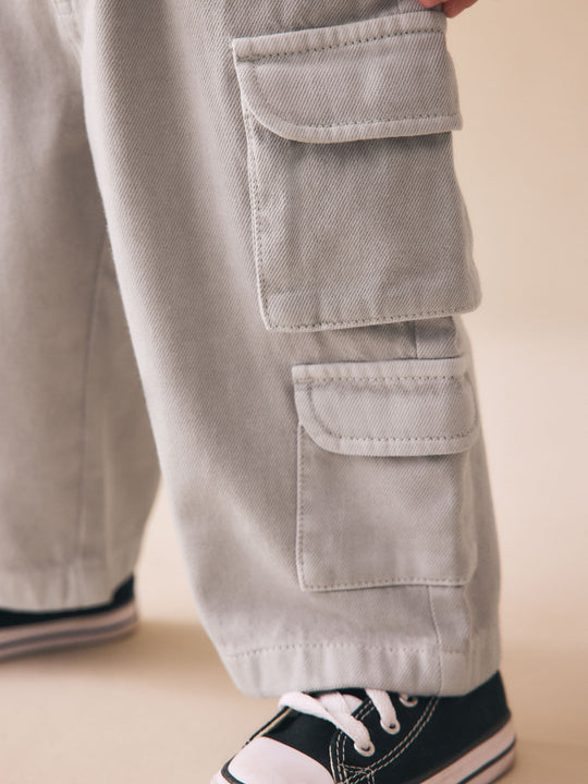 Grey 100% Cotton Cargo Trouser Jeans (3mths-7yrs)