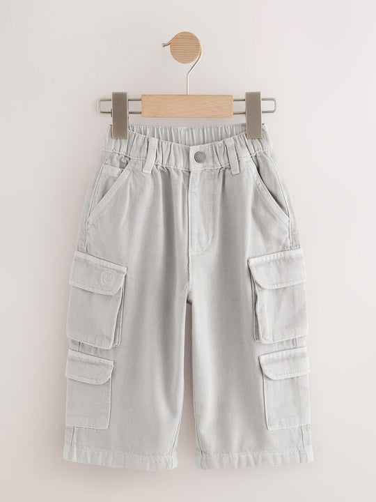 Grey 100% Cotton Cargo Trouser Jeans (3mths-7yrs)