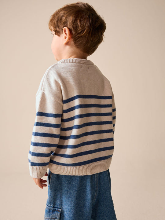 Ecru/Navy Blue Crab Character Knitted Crew Neck Jumper (3mths-7yrs)