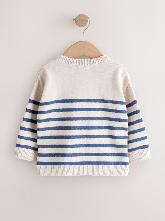 Ecru/Navy Blue Crab Character Knitted Crew Neck Jumper (3mths-7yrs)