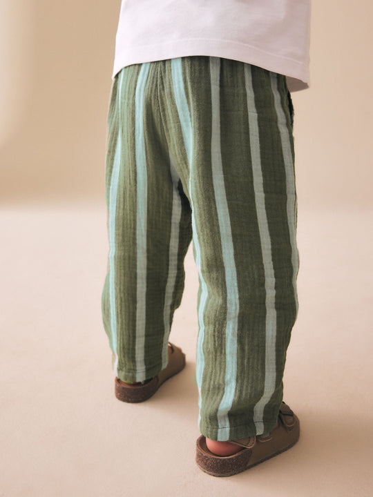 Sage Green Striped Soft Textured Pull On Trousers (3mths-7yrs)