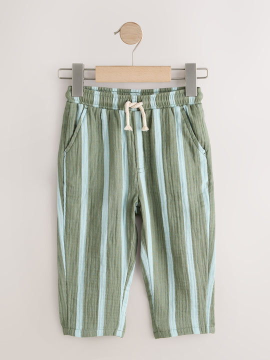 Sage Green Striped Soft Textured Pull On Trousers (3mths-7yrs)