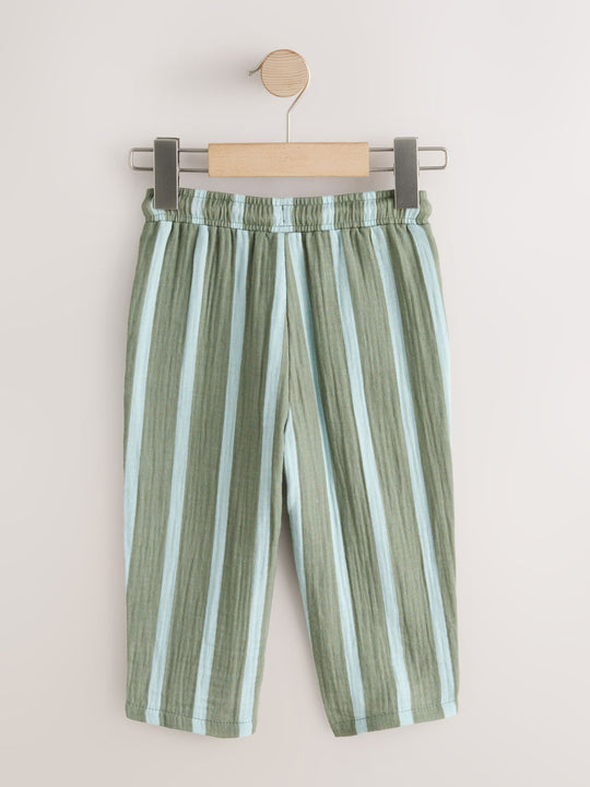 Sage Green Striped Soft Textured Pull On Trousers (3mths-7yrs)