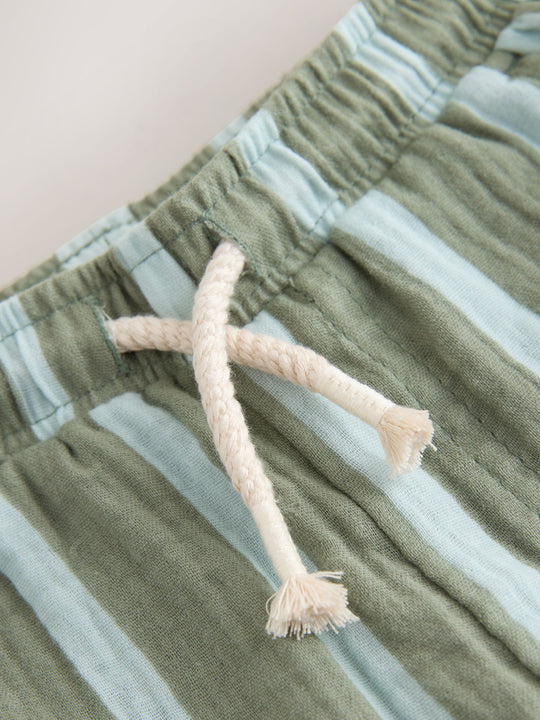 Sage Green Striped Soft Textured Pull On Trousers (3mths-7yrs)