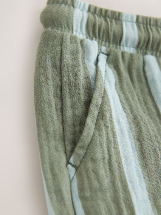 Sage Green Striped Soft Textured Pull On Trousers (3mths-7yrs)