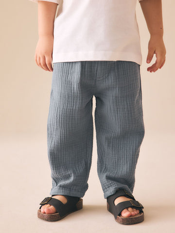 Blue Soft Textured Pull On Trousers (3mths-7yrs)