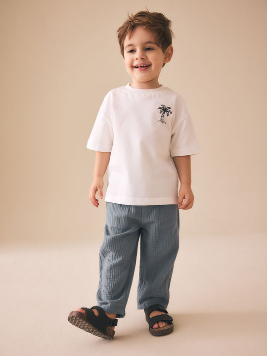 Blue Soft Textured Pull On Trousers (3mths-7yrs)