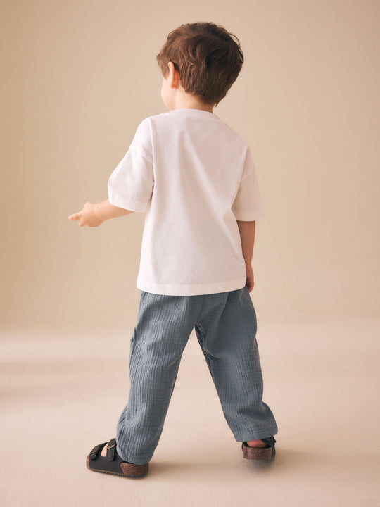 Blue Soft Textured Pull On Trousers (3mths-7yrs)