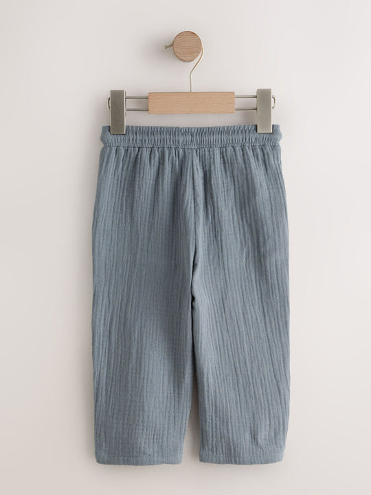 Blue Soft Textured Pull On Trousers (3mths-7yrs)