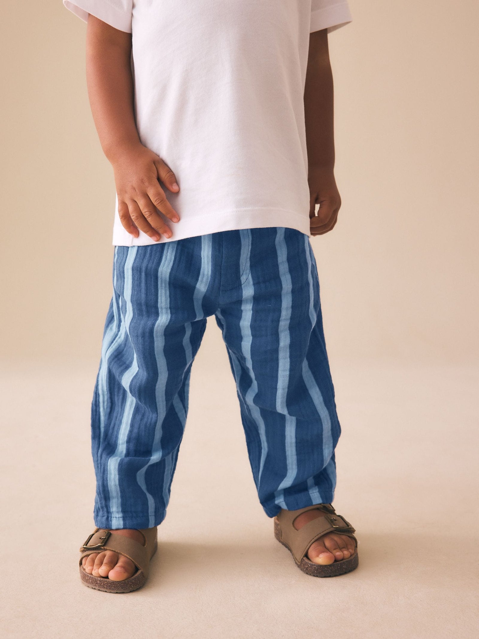 Blue Navy Striped Soft Textured Pull On Trousers (3mths-7yrs)