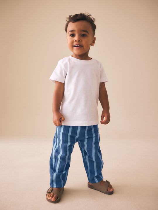 Blue Navy Striped Soft Textured Pull On Trousers (3mths-7yrs)
