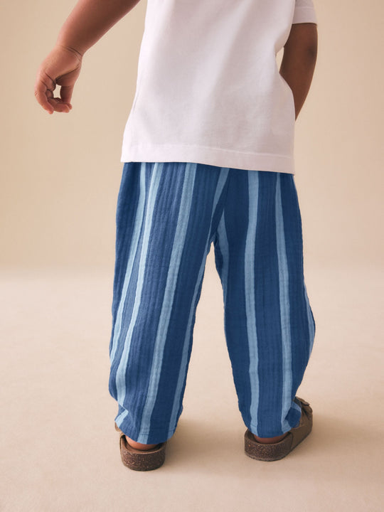 Blue Navy Striped Soft Textured Pull On Trousers (3mths-7yrs)