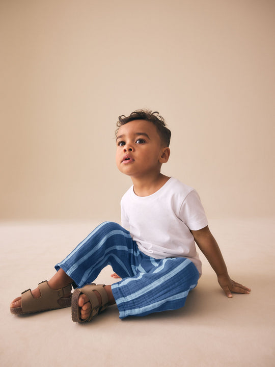 Blue Navy Striped Soft Textured Pull On Trousers (3mths-7yrs)