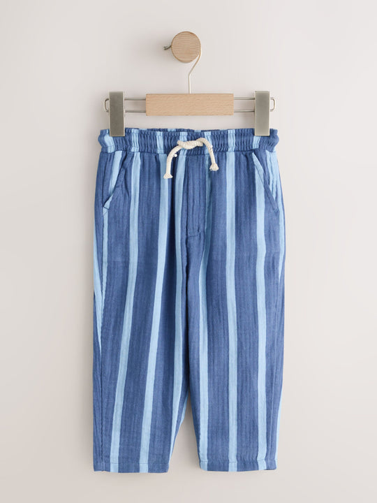 Blue Navy Striped Soft Textured Pull On Trousers (3mths-7yrs)