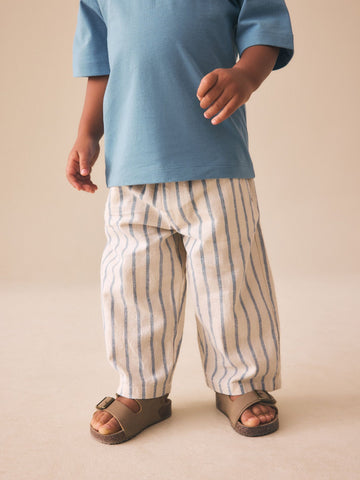 Blue/Ecru Wide Fit Linen Blend Pull on Trousers (3mths-7yrs)