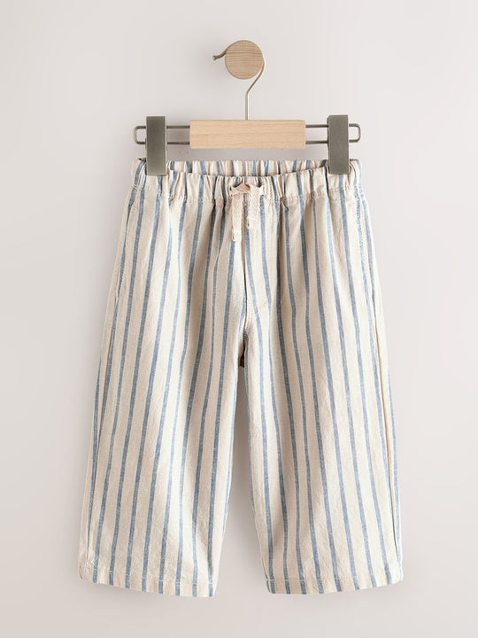 Blue/Ecru Wide Fit Linen Blend Pull on Trousers (3mths-7yrs)