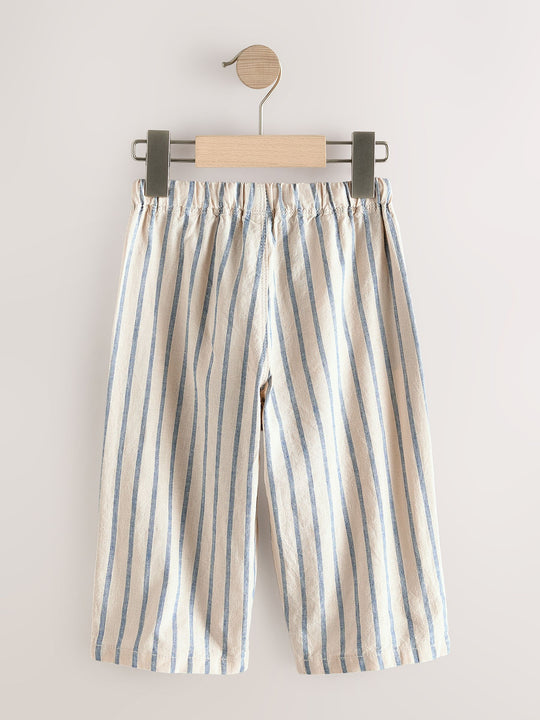 Blue/Ecru Wide Fit Linen Blend Pull on Trousers (3mths-7yrs)