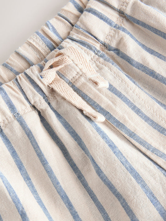 Blue/Ecru Wide Fit Linen Blend Pull on Trousers (3mths-7yrs)