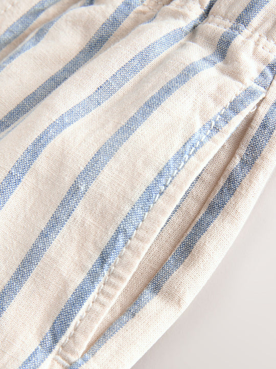 Blue/Ecru Wide Fit Linen Blend Pull on Trousers (3mths-7yrs)