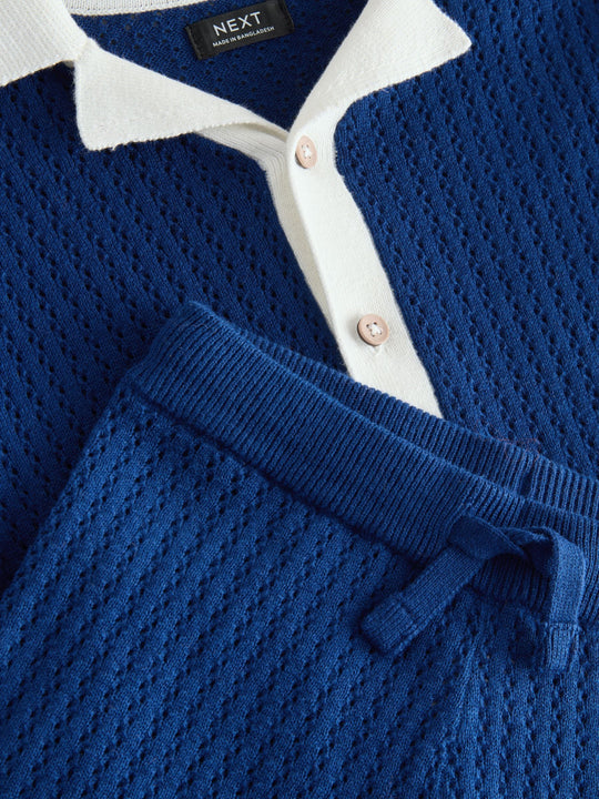 Navy Blue Knitted Polo Shirt and Shorts Set (3mths-10yrs)