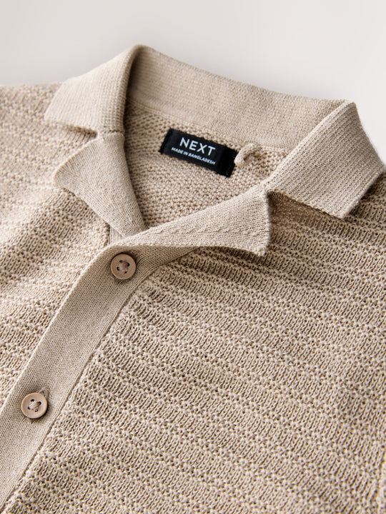 Neutral Revere Collar Short Sleeve Knitted Polo Shirt (3mths-7yrs)