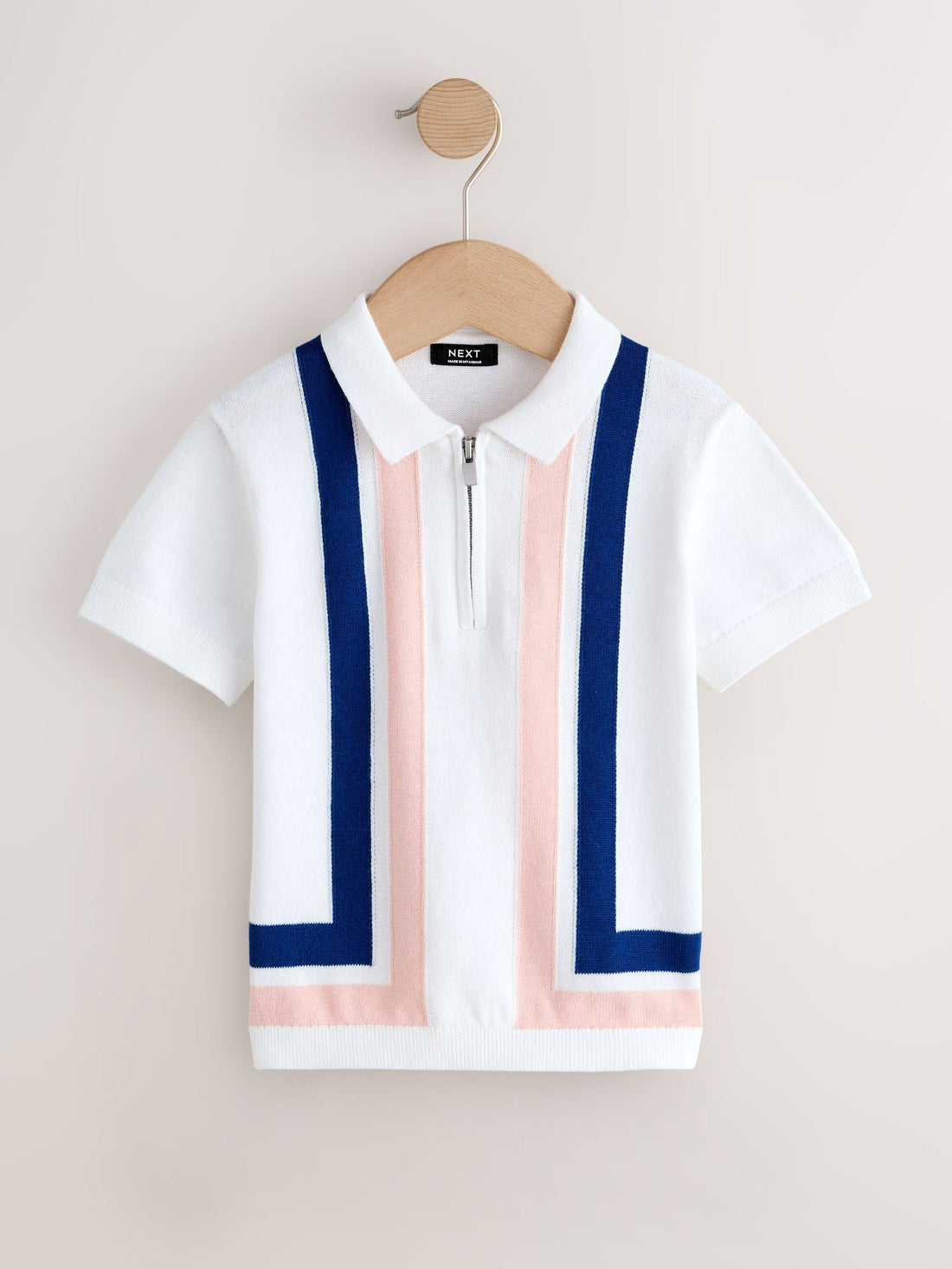 White 100% Cotton Knitted Zip Neck Polo Shirt (3mths-7yrs)