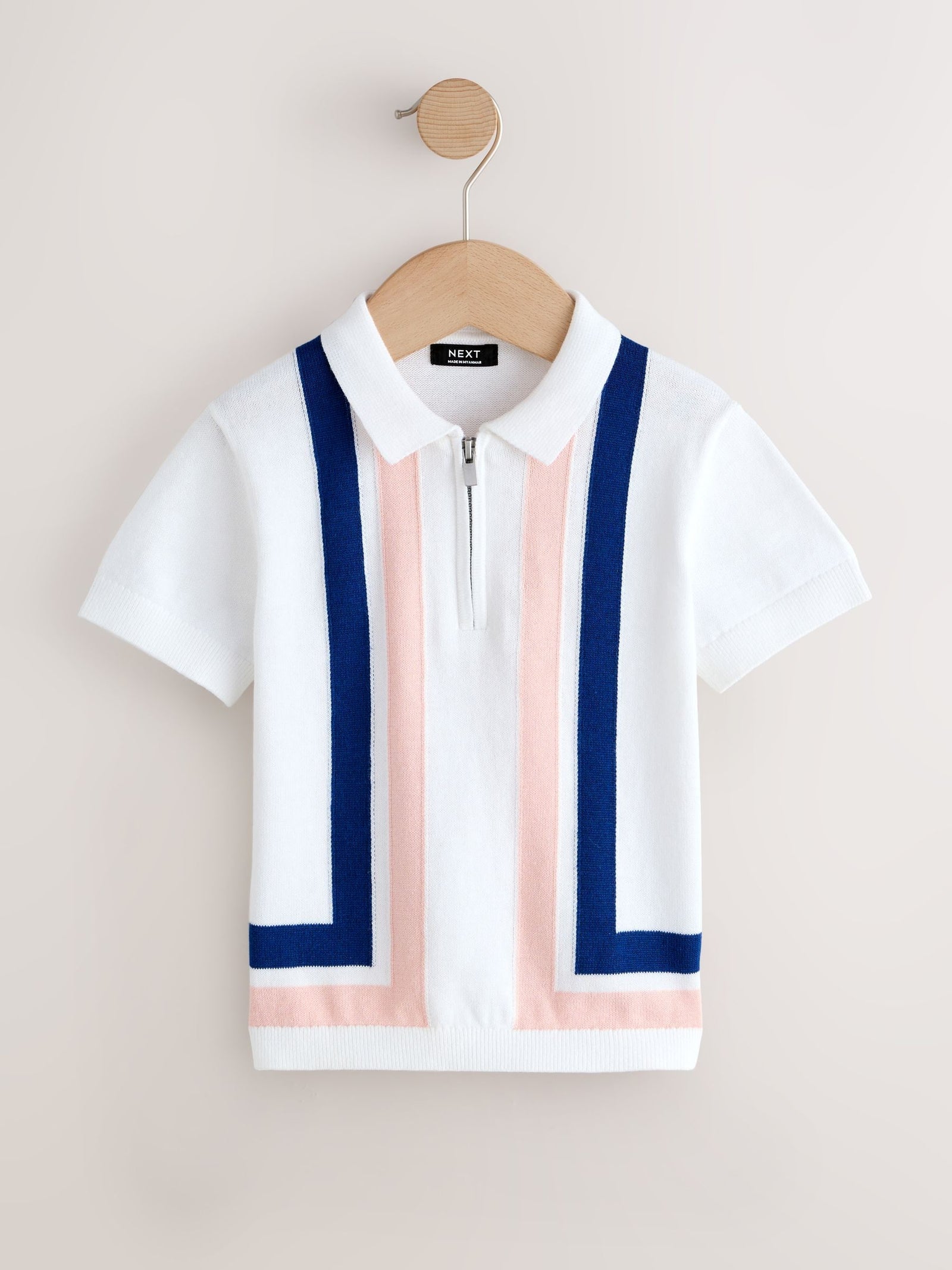 White 100% Cotton Knitted Zip Neck Polo Shirt (3mths-7yrs)