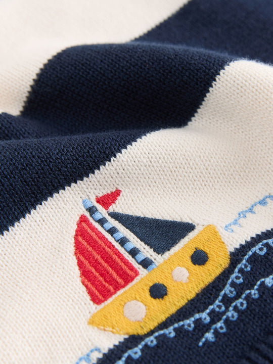 Striped Character Button Neck Knitted Polo Shirt (3mths-7yrs)