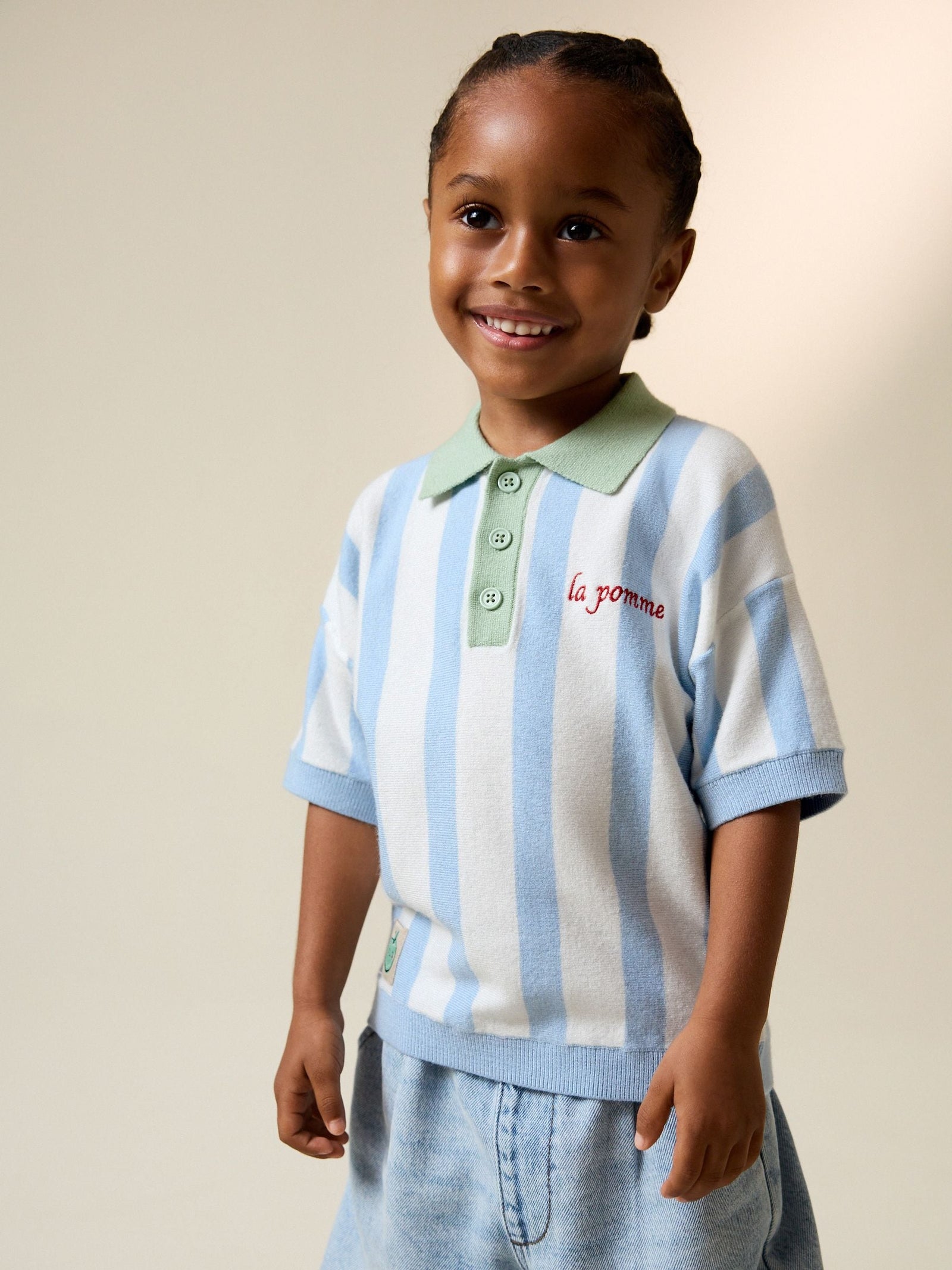 Blue Character Button Neck Knitted Polo Shirt (3mths-7yrs)