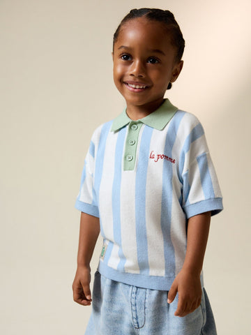 Blue Character Button Neck Knitted Polo Shirt (3mths-7yrs)