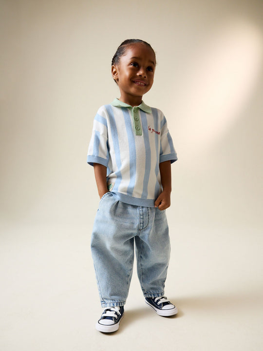 Blue Character Button Neck Knitted Polo Shirt (3mths-7yrs)