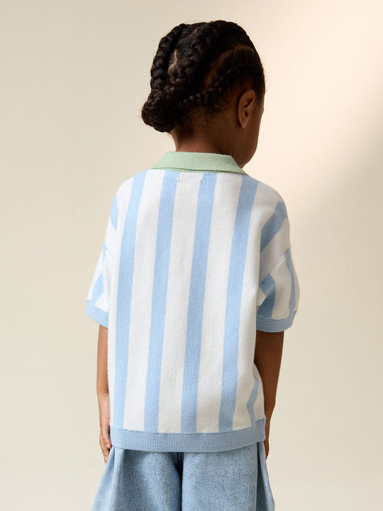 Blue Character Button Neck Knitted Polo Shirt (3mths-7yrs)