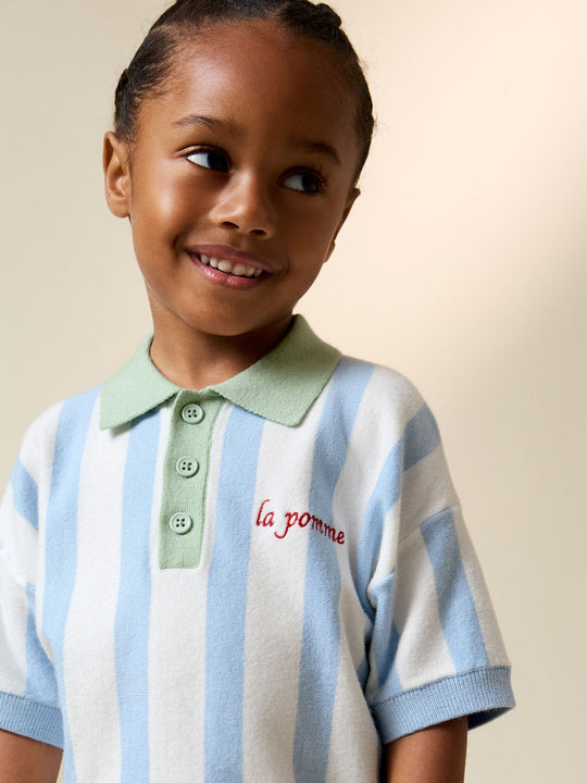 Blue Character Button Neck Knitted Polo Shirt (3mths-7yrs)