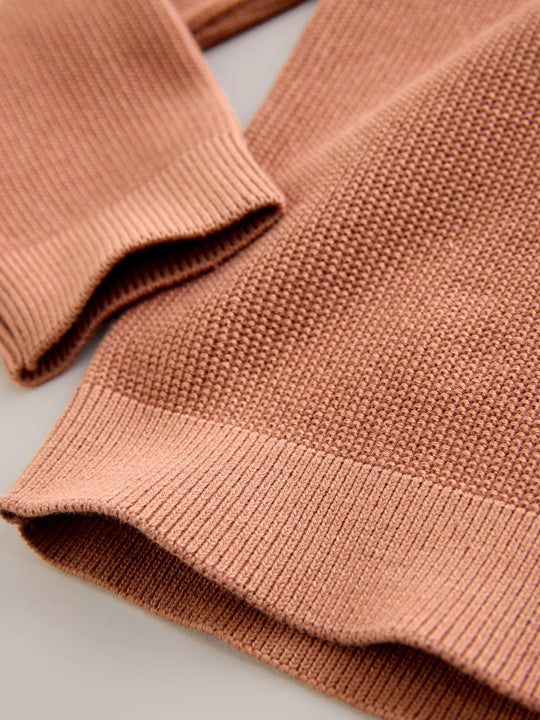 Rust Brown Long Sleeve Zip Neck Knitted Polo Shirt (3-16yrs)