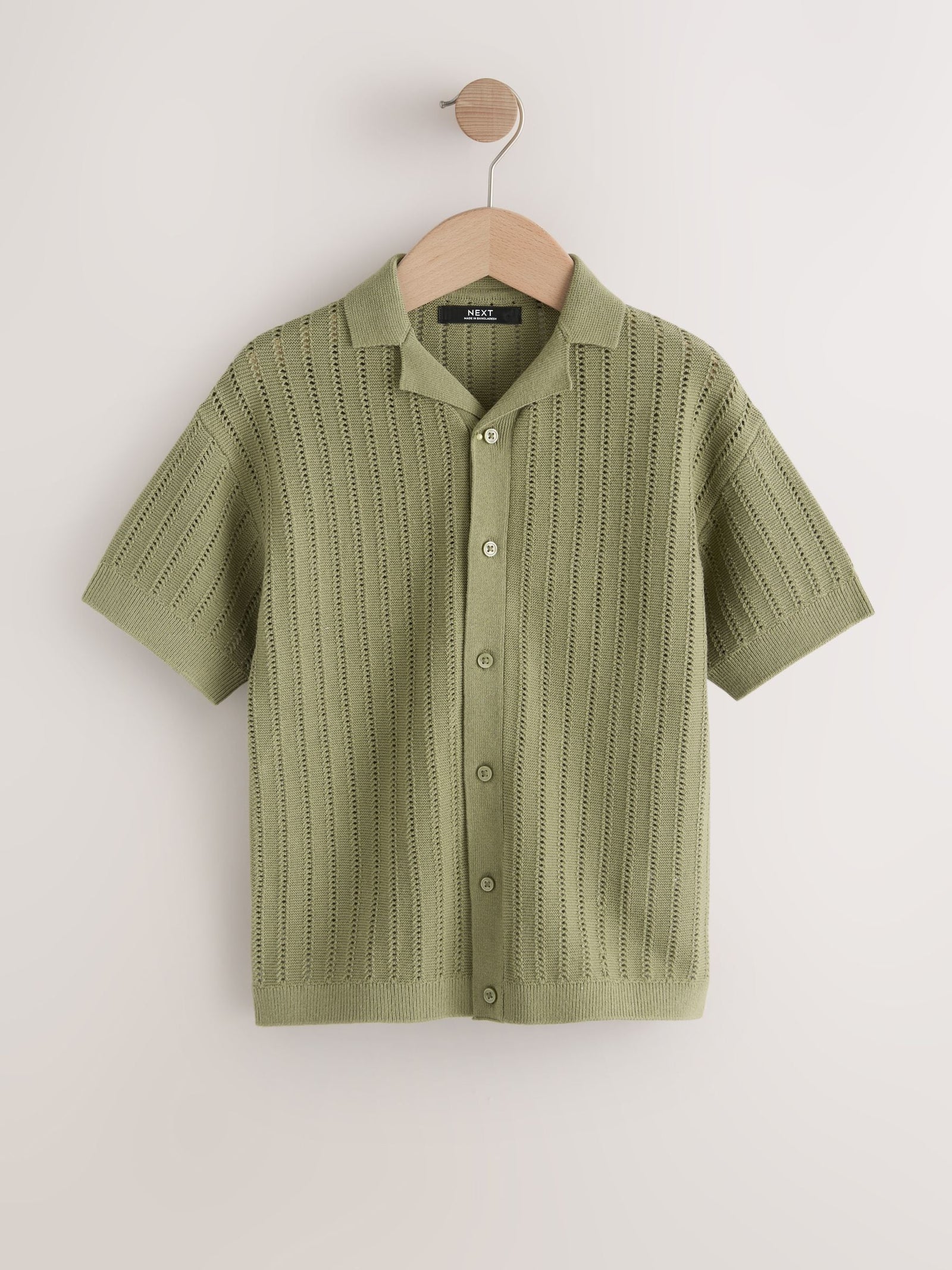 Khaki Green Textured Revere Collar Knitted Polo Shirt (3-16yrs)