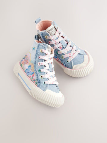 Denim Blue Rainbow Standard Fit (F) High Top Trainers