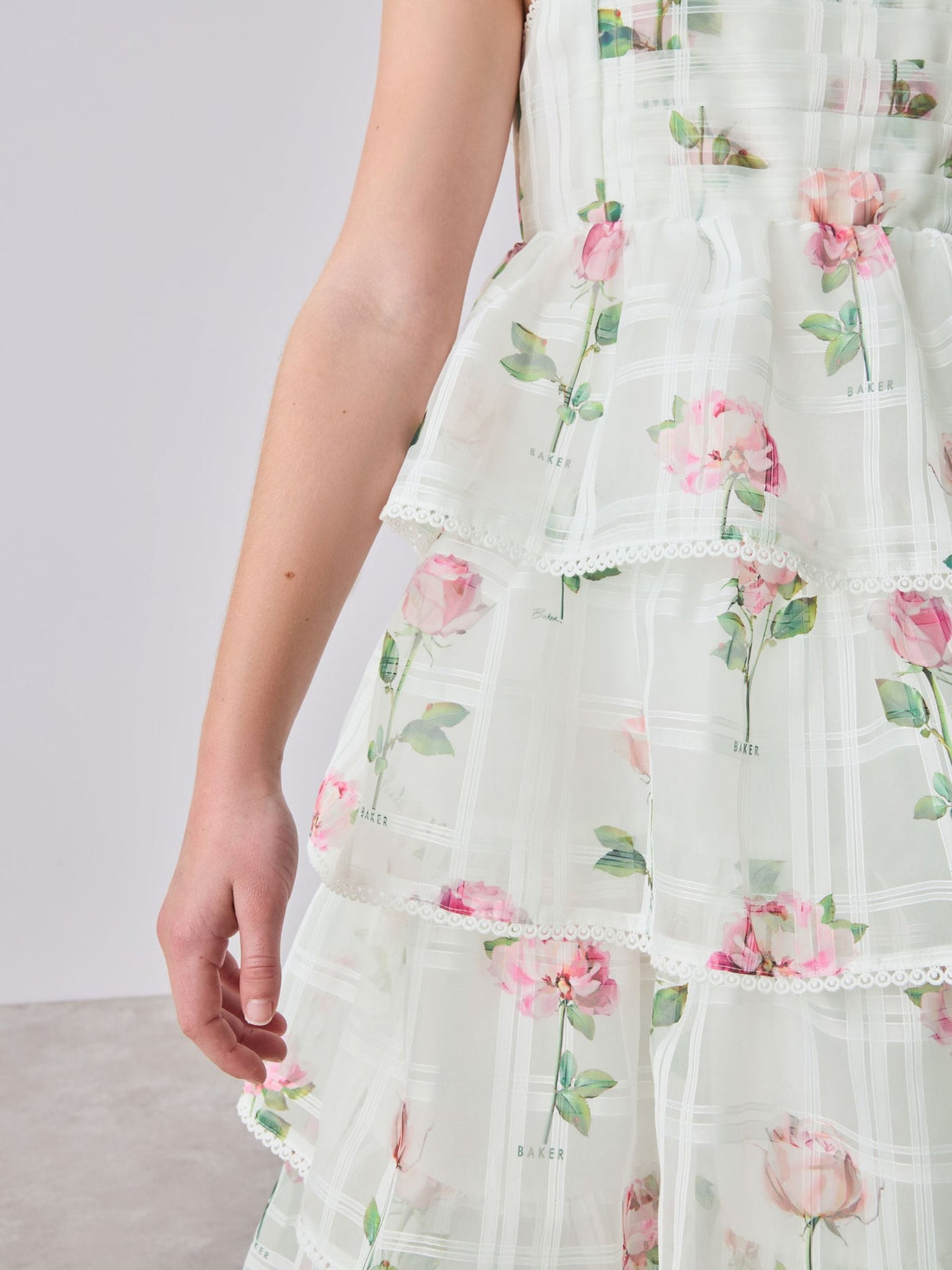 Baker by Ted Baker Burnout Organza Floral Tiered Midi White Dress