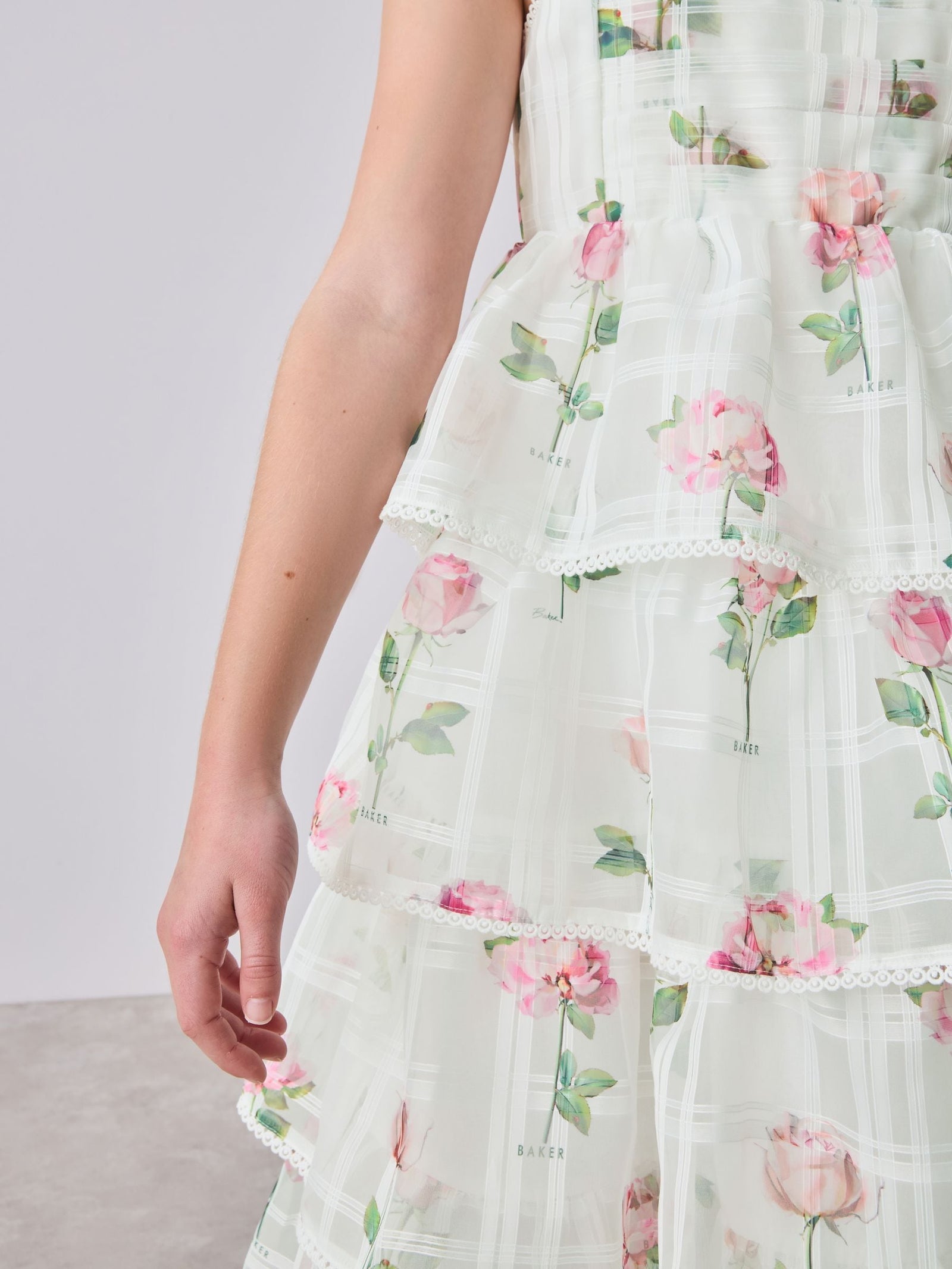 Baker by Ted Baker Burnout Organza Floral Tiered Midi White Dress